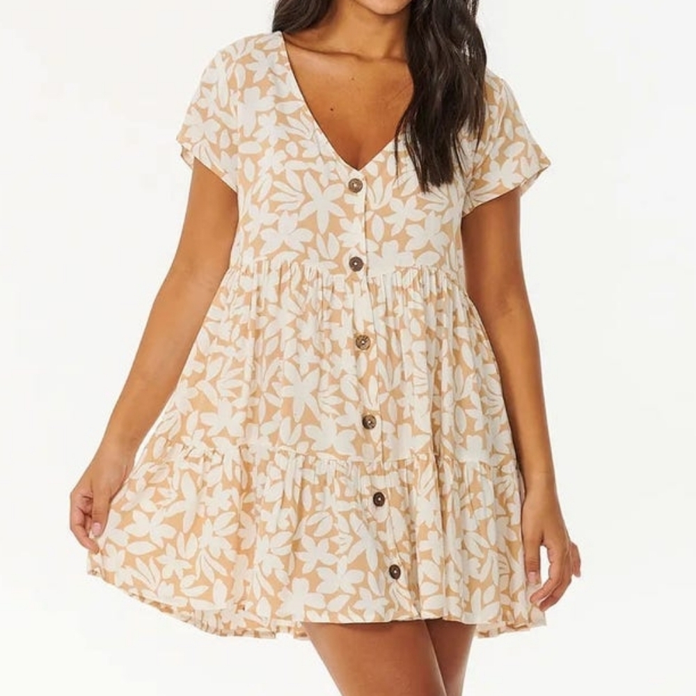 NWT RIP CURL Holiday Tropics Baby Doll Dress, Tan, Size XL